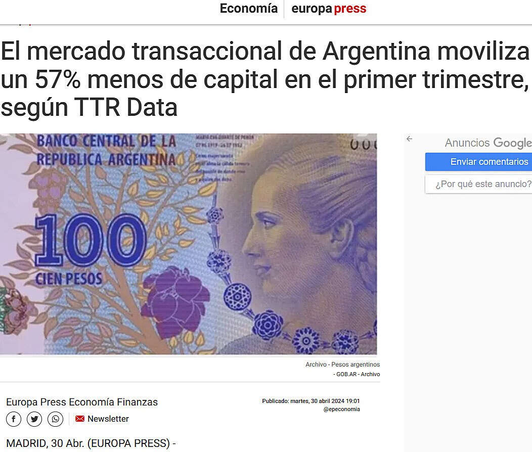 El mercado transaccional de Argentina moviliza un 57% menos de capital en el primer trimestre, segn TTR Data